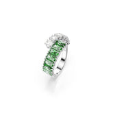 Matrix ring, Mixed cuts, Green, Rhodium plated